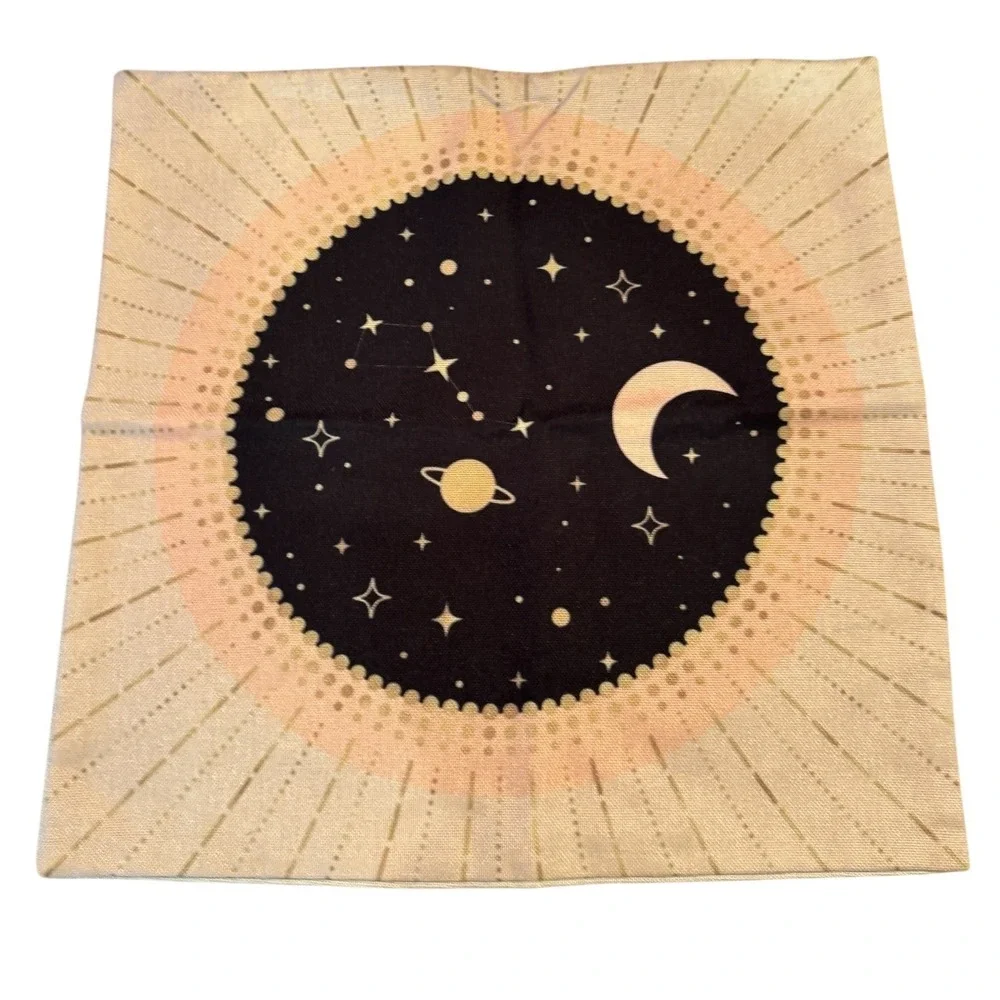Celestial Moon Phase Astrology Throw Pillow Covers Tan Black 18